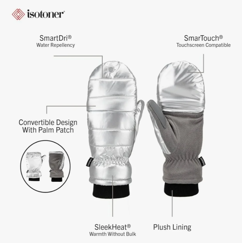 isotoner womens Water Repellent Sleekheat Gloves and Flip Top Mittens - Picture 2 of 7